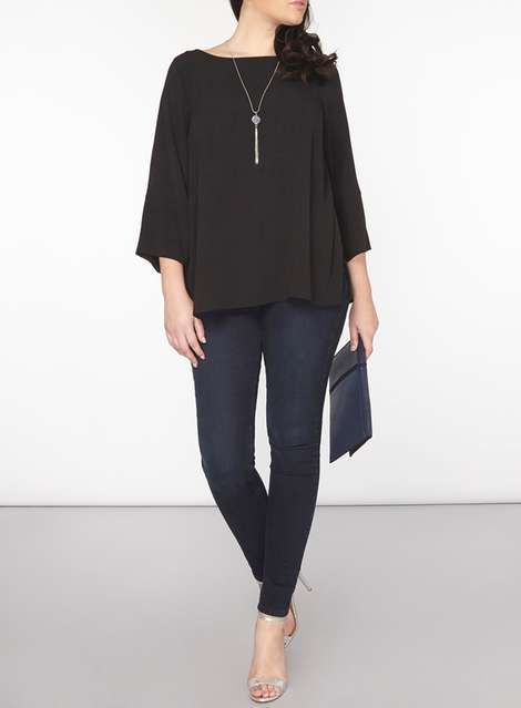 DP Curve Black Necklace Trim Blouse